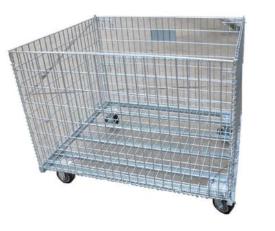 China Four Wheel Folding Trolley Basket Wire Cage Trolley Warehouse Trolley 1500kg for sale