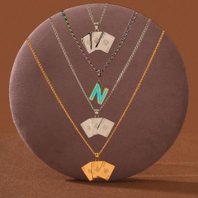 China European and American style New Design Poker Lucky Number 444 777 Pendant 316L Stainless Steel Colorful Letter Necklace Waterproof Women Men Fine Jewelry for sale