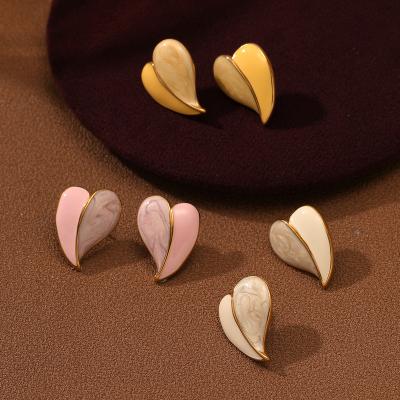 China TRENDY Fancy Colored Enameled Heart Charm Earrings Stainless Steel Exaggerated Love Drop Stud Earrings Women for sale