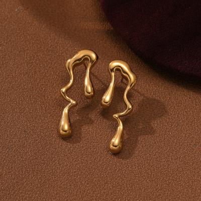 China TRENDY Fashion Pvd Real 18k Gold Plated Titanium Earrings Waterproof Water Drop Design Custom 316l Stainless Steel Earrings for sale