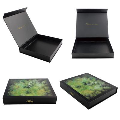 China Recyclable Luxury Black Square Book Shaped Magnetic Packaging Box With Gold Foil Logo for sale