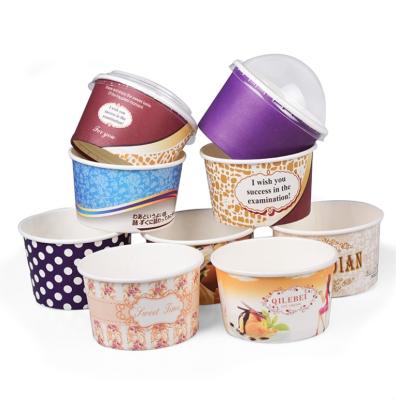 China Disposable Customized Logo Ice Cream Paper Cup With Cover And Spoon for sale