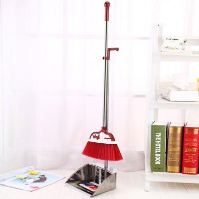 China New Design Home Wholesale Household Long Plastic Broom With Long Stainless Steel Handle for sale