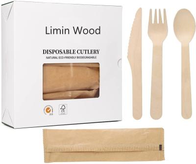 China Free Sample Bulk Natural Biodegradable Wooden Soft Compostable Wholesale Soft Cutlery Biodegradable Disposable Wooden Cutlery Set With Napkin for sale