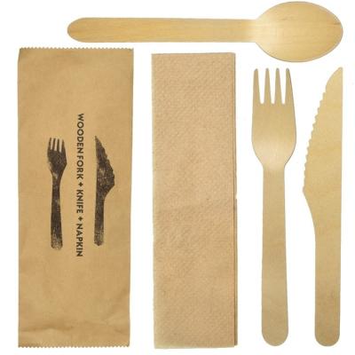 China Smooth Biodegradable Disposable Wooden Set Cutlery Sets With Certification for sale