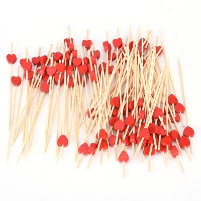 China Easily Cleaned Party Food Spits Heart Pattern Bamboo Food Picks for sale