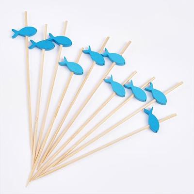 China Eco-Friendly Bamboo Fruit Mix Easily Cleaned Picks Party Fish Pattern Cute Pearl Picks for sale