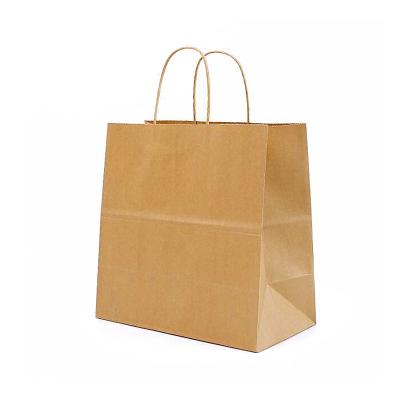 China Recyclable Brown Kraft Paper Gift Shopping Carrier Biodegradable Takeaway Bags With Twisted Handles With Prining Logo for sale