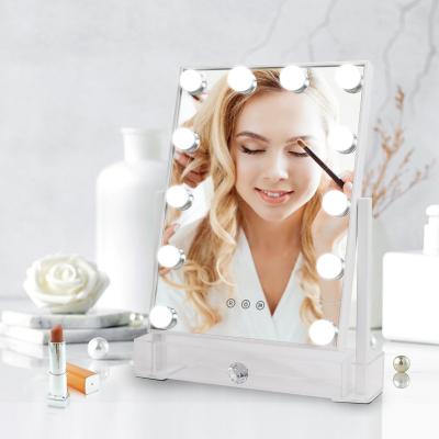 China Cheap price hollywood lighted multifunctional mirror with 12 pcs bulbs led light vanity mirror with storage box for sale