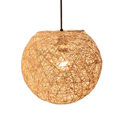 China Classic Classic Nature Ball Rattan Wire Wrapped Strings Living Pendant Lampshade for sale