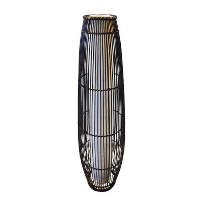 China Modern Antique Black Rattan Wicker Position Floor Light For Living Room for sale