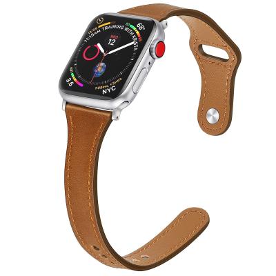 China Thin Genuine Leather Wrist Watch Leather Band For Apple Watch Series 5 4 Straps for sale