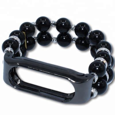 China Fashion Unique Faux Pearl Agate Stone Natural Elegant Black Beaded Bracelet Replacement Strap For Xiaomi MI Band 2 Accessories for sale