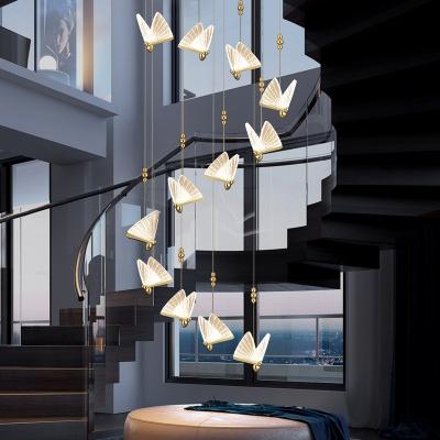 China 2021 Modern Creative Long Staircase Chandelier Led Light Resin Acrylic Pendant Lighting For Staircase for sale