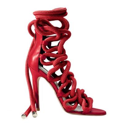 China 2021 Hot Selling Women Rope High Heel Sandals Sexy Lady Lace Shoes Back Waterproof Sexy Zipper Sandals for sale