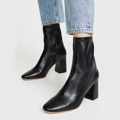 China 2021 Breathable Tops Selling FREE Private Label Black Handmade Big Size Block Heel Winter Zipper Women Boots for sale