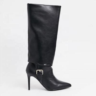 China Breathable Luxury Handmade Women High Heel Knee Boots With Sexy Thin Buckle Heel Pointed Toe Boots for sale