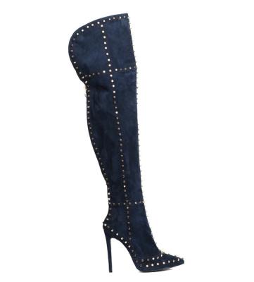 China LIGHTWEIGHT NAVY HIGH THIGH HEEL BOOT for sale