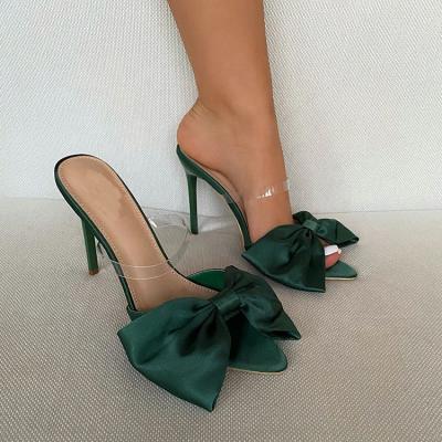 China Summer waterproof fashion sexy open toe and thin satin bow tie heel slides sandal for women for sale