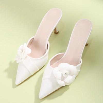 China Light Point Toe Flower Decor Woman High Heels Mules Shoes for sale