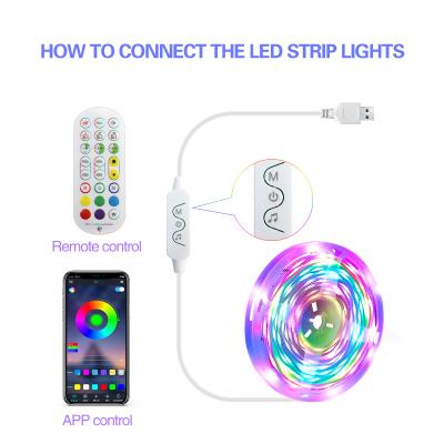 China Desktop Decorate TV Ambient Colors DIY USB 5V 16 Million Changing Smart Remote Control Music Sync RGBIC LED Strip Lights for sale