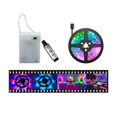 China RGB SMD 2835 LED Strip Light 5V AA Residential Battery Operated Mini Controller 3 Head Running Effect IP65 Waterproof for sale