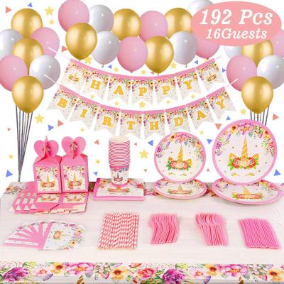 China Indoor Nicro 192 Pcs Unicorn Candy Box Banner Balloon Invitation Cards Birthday Party Supplies Set With for sale