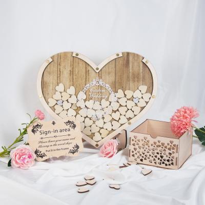 China Custom Wood Picture Frame Alternative Book Wedding Guest Heart Rustic Europe Nicro Wedding Party Supplies for sale