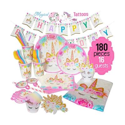 China Nicro 218 Pcs Unicorn Party Supplies Set With Candy Box Banner Balloon Indoor Invitation Cards Baby Birthday Decoration for sale