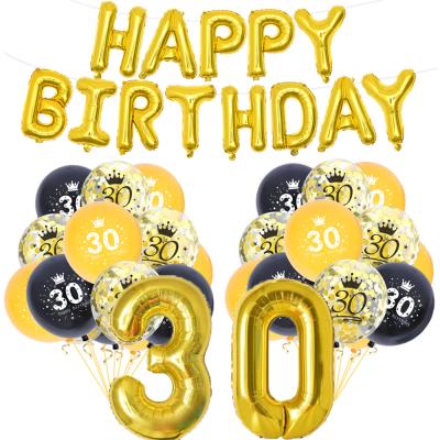 China Nicro Indoor 30 40 50 60 Years Old Birthday Balloons Party Decorations Set Adult Gold Black Balloon Happy Birthday Party Supplies for sale