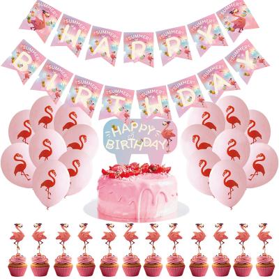 China Nicro Hawaii Party Decoration Summer Flamingo Banner Indoor Flamingo Balloons Cake Topper Hawaiian Party Supplies for sale