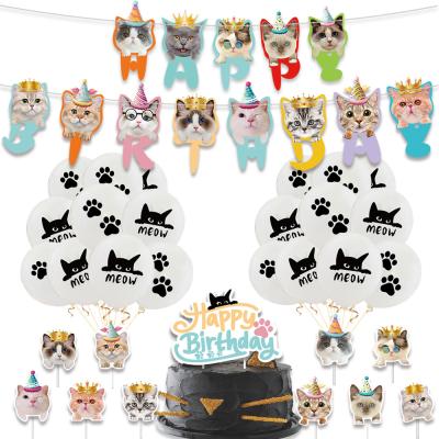 China Indoor Cake Topper Girl Birthday Party Decoration Cat Hanging Banner Latex Balloon Nicro Cat Theme Kids Birthday Party Supplies for sale