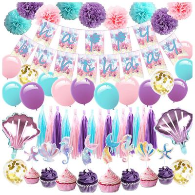 China Festival Nicro Glitter Banner Balloons Hanging Tassel Set Mermaid Baby Shower Birthday Party Decoration for sale