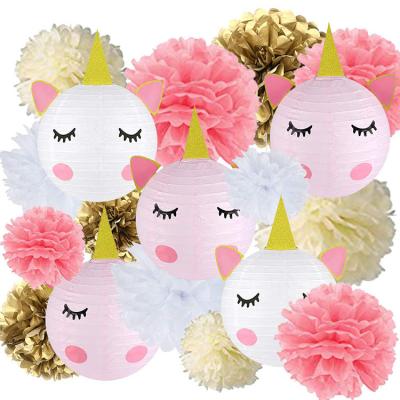 China China Nicro Goods Sale Kids Unicorn Birthday Party Hanging Decoration Diy Pompom Paper Lantern for sale