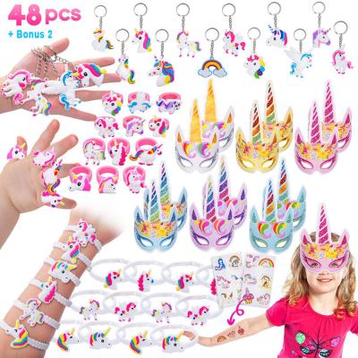 China Indoor Colorful Supplies Unicorn Theme Party Favor Included Unicorn Rings Keychains Nicro Birthday Party Mask Bracelets for sale