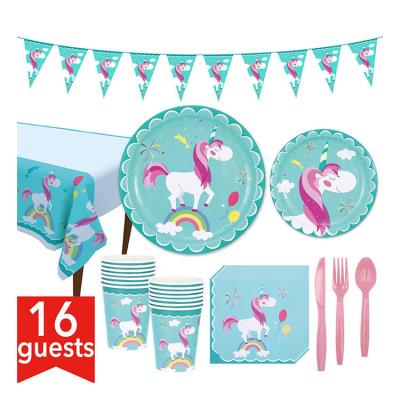 China Indoor Nicro Served 16 Children's Unicorn Theme Party Supply Kit Girl's Birthday Party Decoration for sale