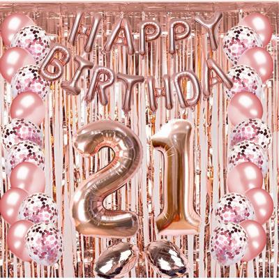 China Wholesale China Nicro Rose Gold Birthday Number Aluminum Foil Curtain Balloon Set for sale