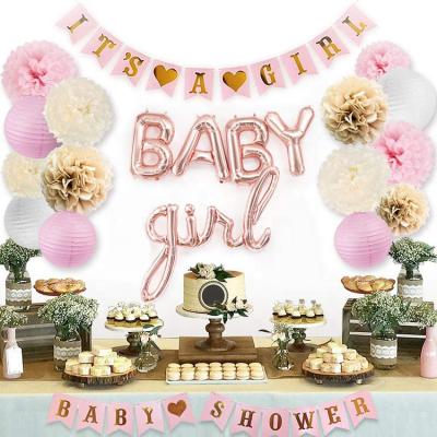 China Pink Baby Shower Nicro Baby Shower Supplies With Sound A Girl Banner Letter Balloon Pom Pom Lantern Tassel For Pink Baby Shower Decoration for sale