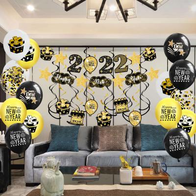 China Nicro 2022 Indoor Gold New Year Party Decoration Set Black Foil Balloon Latex Balloon Happy New Year Party Supplies for sale