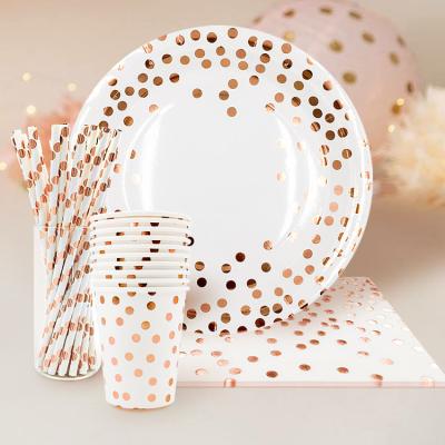 China China Nicro Rose Gold Foil Dot Dinnerware Wholesale Biodegradable Party Custom Printed Luxury Paper Dinnerware Set of Dishes for sale