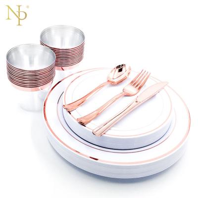 China Wholesale Nicro Luxury 125Pcs Occasions Finest Disposable Party Plastic Tableware Dinnerware Set for sale