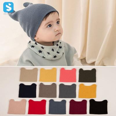 China New Design JOINT Bear Ear Baby Knit Hat Solid Color Toddler Beanie Hats Wholesale Baby Child Knitted Kids Acrylic Beanie Hat for sale