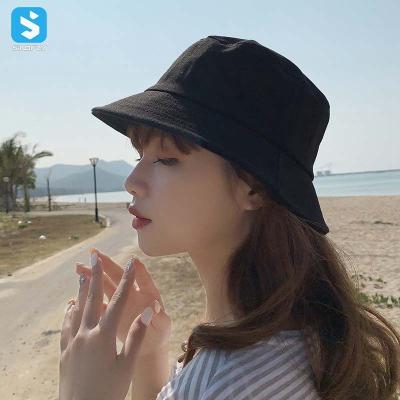 China 2021 Custom Logo Simple Blank Bucket Hat Wholesale Casual Loose Cotton Wide Brim Designer Hats For Women for sale