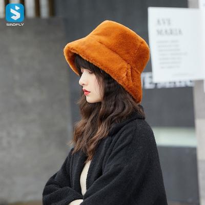 China 2021 Custom Winter Women COMMON Faux Fur Furry Fluffy Bucket Hat for sale