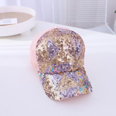 China COMMON Shiny Hats Crystal Trucker Hats Outdoor Women Mesh Glitter Messy Bun Baseball Shinny gorras sequin ponytail hats for sale