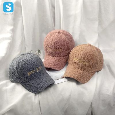 China JOINT Warm Cute Plush Baseball Hat Sherpa Wool Sherpa Winter Color Fleece Curved Brim Baseball Hat Plush Hat for sale