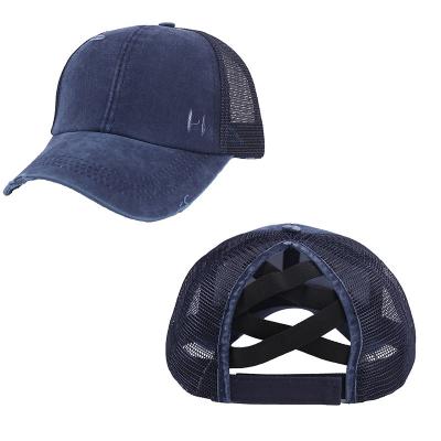 China JOINT High Quality Trucker Hat Women Back Elastic Pony Tail Polyester Ponytail Bun Messy Trucker Hat Satin Ponytail Trucker Hat for sale