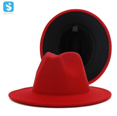 China Fashion Plush Fashion Women Fall Fedora Hats Wide Felt Hat Wool Two Tones Wide Felt Hats for sale