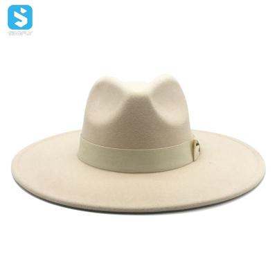 China Fashion plush wool drop brim felt hat wide bow bands felt hat women 2021 wholesale for sale