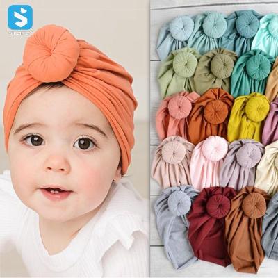 China Lovely Kids Winter Cotton Beanie Soft Top Knot Baby Turban Hat Headbands Headwrap Hair Accessories for sale